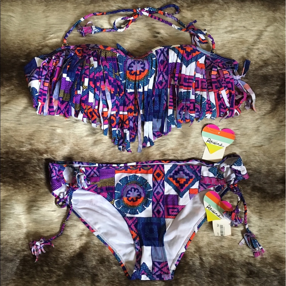 🛍 Raisins Fringe Festival Bikini, Size Large, NWT - Picture 1 of 7